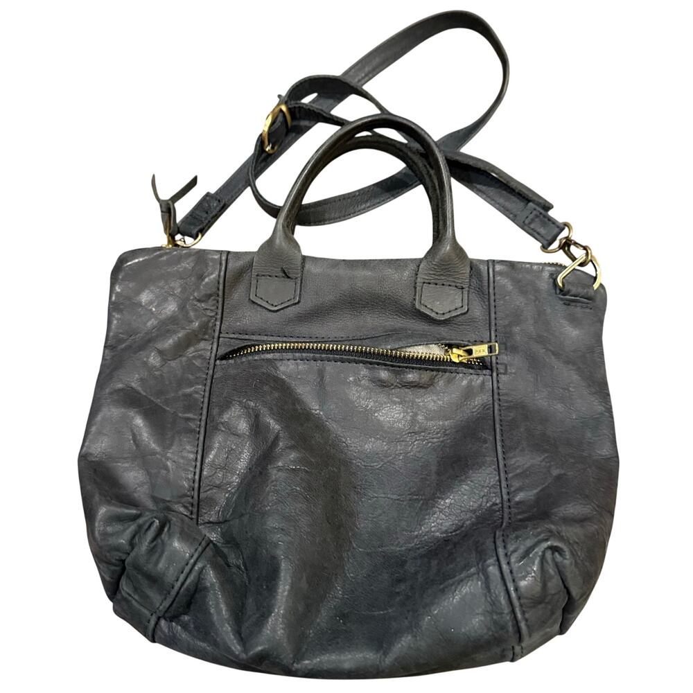 Vintage Black C.A.S. Hand Made in USA Black Leather Purse Bag Tote